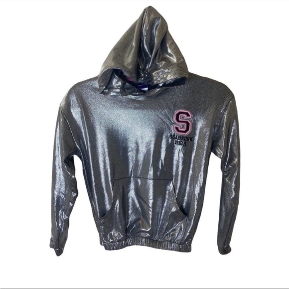 DISNEY ZOMBIES 2 Silver Metallic Seabrook High Pull Over Hoodie Top Small NWOT
